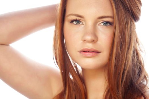 spa picture attractive lady young red hair isolated on white close up