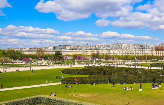 Marvelous Tuileries garden in sunny spring day. Paris, France. April 2019