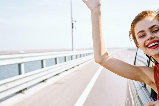 joyful woman trip travel fun vacation nature. High quality photo