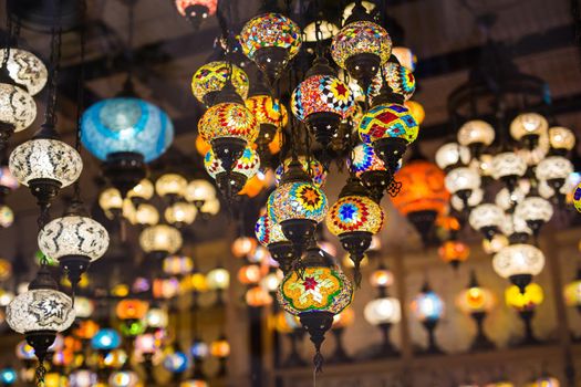 Colourful turkish mosaic lamps oriental traditional light.