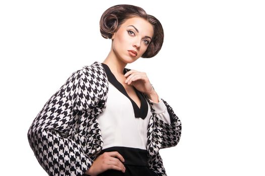 Portrait of beautiful stylish lady. Studio fashion photo isolated