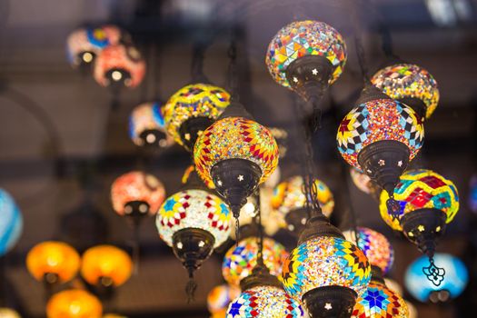 Colourful turkish mosaic lamps oriental traditional light.