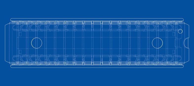 3D microchip. 3d illustration. Wire-frame or blueprint style