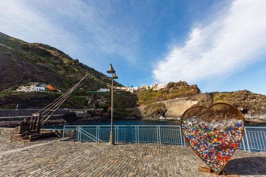 Aerial view of Garachico village on the coast of Atlantic ocean in Tenerife island of Spain