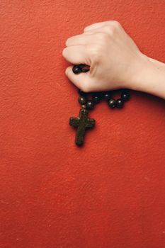 rosary beads with a cross catholicism christianity. High quality photo