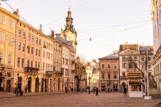 LVIV, UKRAINE - 28 December 2020: New Year and Christmas in the European city of Lviv.