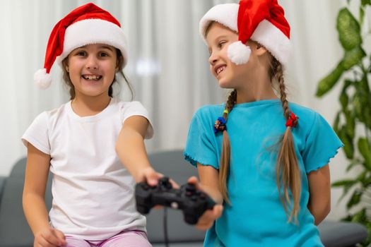 Young girls with virtual reality glasses. VR headset.