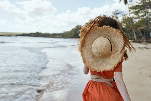 woman by the ocean beach start island landscape paradise. High quality photo