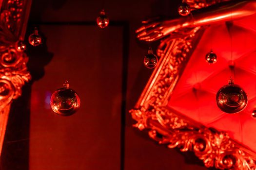 Christmas balls red background. decor.