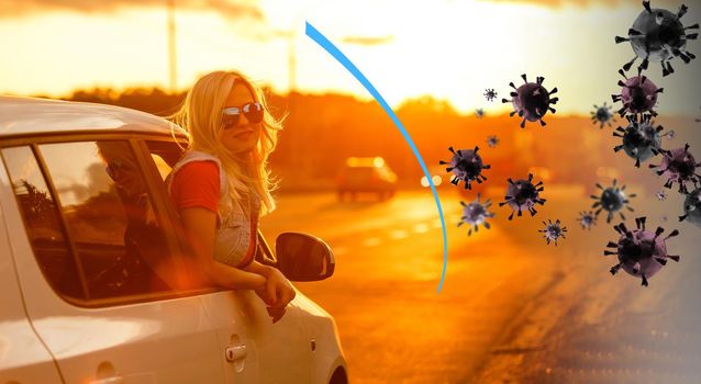 woman in the field, virus protection illustration.