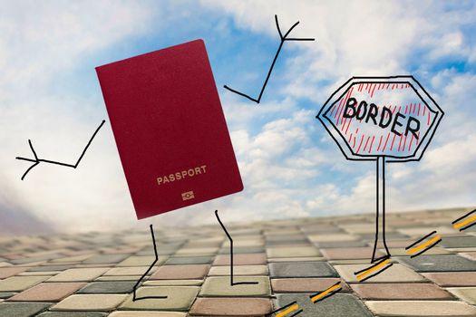 Passport with painted hands and feet shows gesture ok