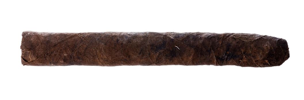 One hand rolled cigar isolated on white background