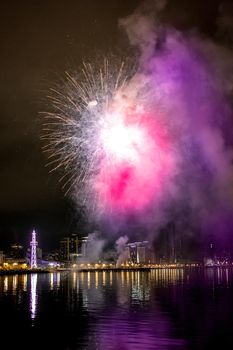 Bright colourful fireworks in the night sky of Baku, Azerbaijan