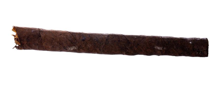 One hand rolled cigar isolated on white background