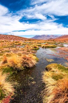 Breathtaking mountanious lagoon landscape of Bolivia