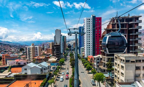 Impressive aerial view over the high placed funicular in La-Paz, Bolivia