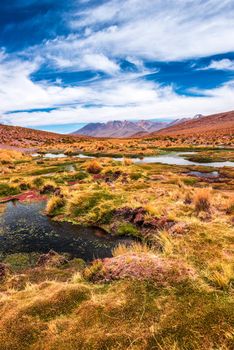 Breathtaking mountanious lagoon landscape of Bolivia