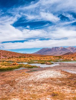 Breathtaking mountanious lagoon landscape of Bolivia