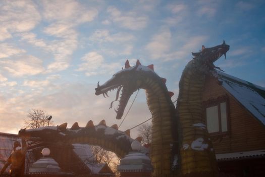 photo of strange house with three headed dragon in front on road to Suzdal, Russia