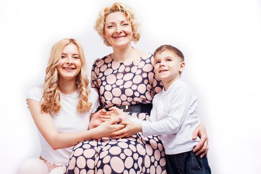 happy smiling blond family together posing cheerful on white background, generation concept. lifestyle people close up