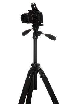 photo of the photo camera on tripod isolated on white