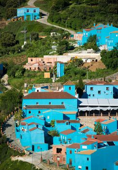 Juzcar, blue Andalusian village in Malaga, Spain. village was painted blue for The Smurfs movie launch