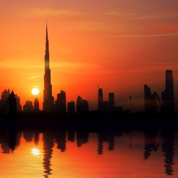 Dubai, United Arab Emirates. city ​​in the rays of the setting sun