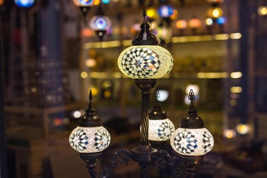 Colourful turkish mosaic lamps oriental traditional light.