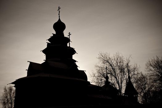 black and white photo of the russian church