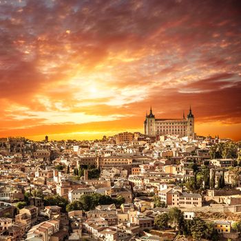 Toledo over sunset. medieval town in Spain