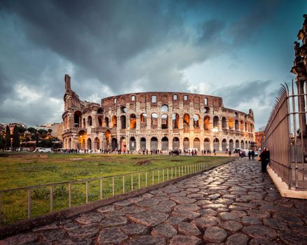 Colosseum in Rome at sunset, Italy