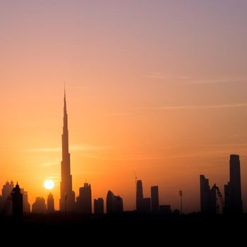 Dubai, United Arab Emirates. city ​​in the rays of the setting sun