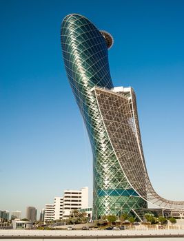 ABU DHABI, UAE - DECEMBER 2013: The Capital Gate Tower on the December, 18, 2013 in Abu Dhabi, This is certified as the Worlds Furthest Leaning Manmade in the world. it is in the heart of the business area.