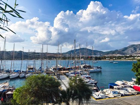 Beautiful marina in blue water bay