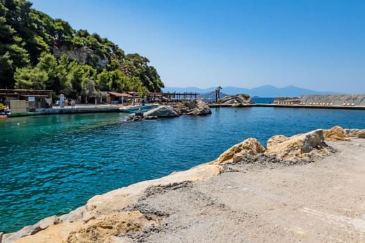 Kusadasi,Aydin,Turkey- July 25,2021.The view from Pinebay holiday village and resort in Kusadasi, in the sea and nature and summer sesason.