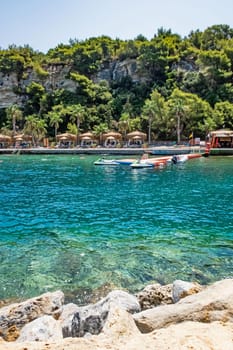 Kusadasi,Aydin,Turkey- July 25,2021.The view from Pinebay holiday village and resort in Kusadasi, in the sea and nature and summer sesason.