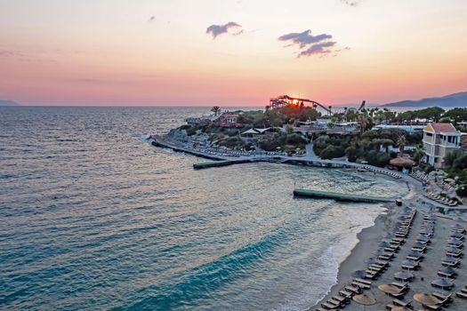 Kusadasi,Aydin,Turkey- July 25,2021.The view from Pinebay holiday village and resort in Kusadasi, in the sea and nature and summer sesason.