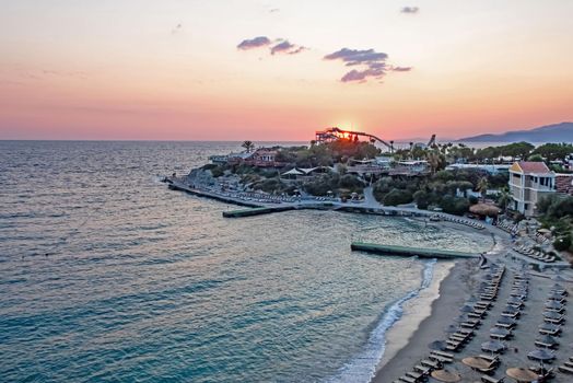 Kusadasi,Aydin,Turkey- July 25,2021.The view from Pinebay holiday village and resort in Kusadasi, in the sea and nature and summer sesason.