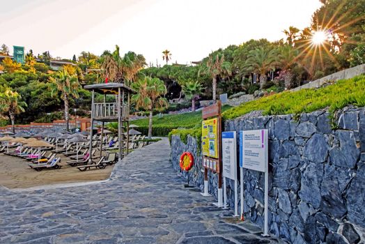 Kusadasi,Aydin,Turkey- July 25,2021.The view from Pinebay holiday village and resort in Kusadasi, in the sea and nature and summer sesason.