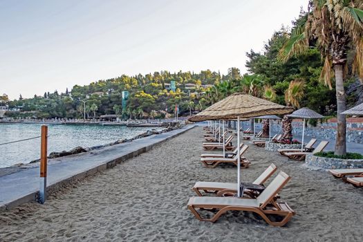 Kusadasi,Aydin,Turkey- July 25,2021.The view from Pinebay holiday village and resort in Kusadasi, in the sea and nature and summer sesason.