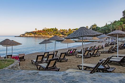 Kusadasi,Aydin,Turkey- July 25,2021.The view from Pinebay holiday village and resort in Kusadasi, in the sea and nature and summer sesason.