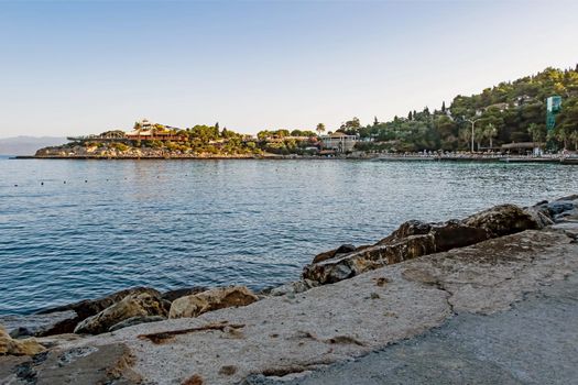 Kusadasi,Aydin,Turkey- July 25,2021.The view from Pinebay holiday village and resort in Kusadasi, in the sea and nature and summer sesason.