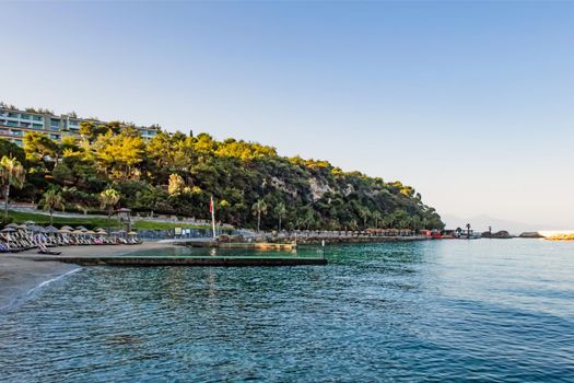 Kusadasi,Aydin,Turkey- July 25,2021.The view from Pinebay holiday village and resort in Kusadasi, in the sea and nature and summer sesason.