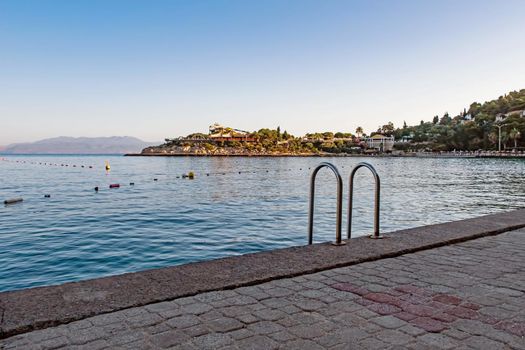 Kusadasi,Aydin,Turkey- July 25,2021.The view from Pinebay holiday village and resort in Kusadasi, in the sea and nature and summer sesason.