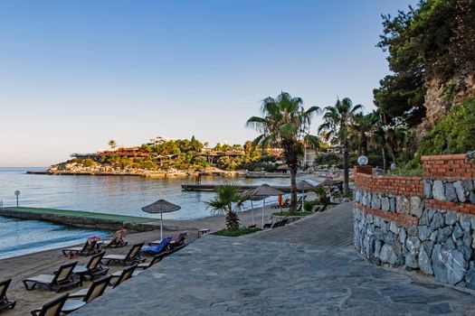 Kusadasi,Aydin,Turkey- July 25,2021.The view from Pinebay holiday village and resort in Kusadasi, in the sea and nature and summer sesason.