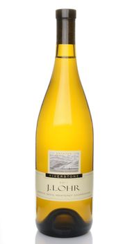 IRVINE, CA – February 10, 2014: A bottle of 2011 vintage J Lohr Riverstone Chardonnay.  J. Lohr Vineyards was named American Winery of the Year by Wine Enthusiast Magazine in 2010.