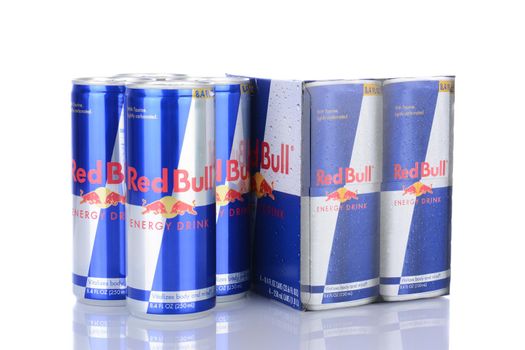 IRVINE, CA - January 29, 2014: A 4pk of Red Bull Energy Drink. Red Bull is the most popular energy drink in the world, with 5.2 billion cans sold in 2012.