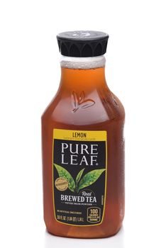 IRVINE, CALIFORNIA - 25 MAY 2020: A bottle of Pure Leaf Lemon Real Brewed Tea.