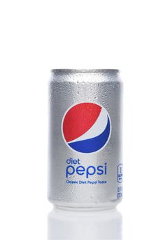 IRVINE, CALIFORNIA - 26 JUNE 2021: A 7.5 ounce can of Diet Pepsi on white with reflection.