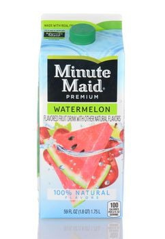 IRVINE, CA - January 05, 2014: A 59 oz. carton of Minute Maid Watermelon Fruit Drink. The Minute Maid company is owned by The Coca-Cola Company, the largest marketer of fruit juices and drinks.